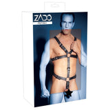 Zado Mens Leather Adjustable Harness With Cock Ring