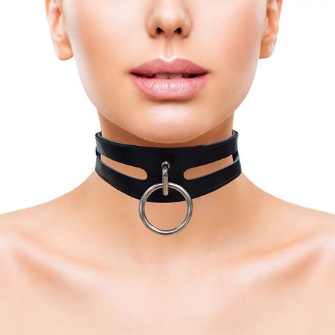 Rouge Garments Leather Fashion Bondage Collar Black